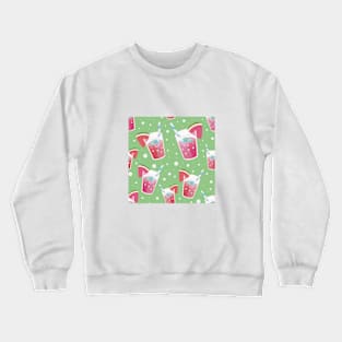 Watermelon Juice with a Green bubble background Crewneck Sweatshirt